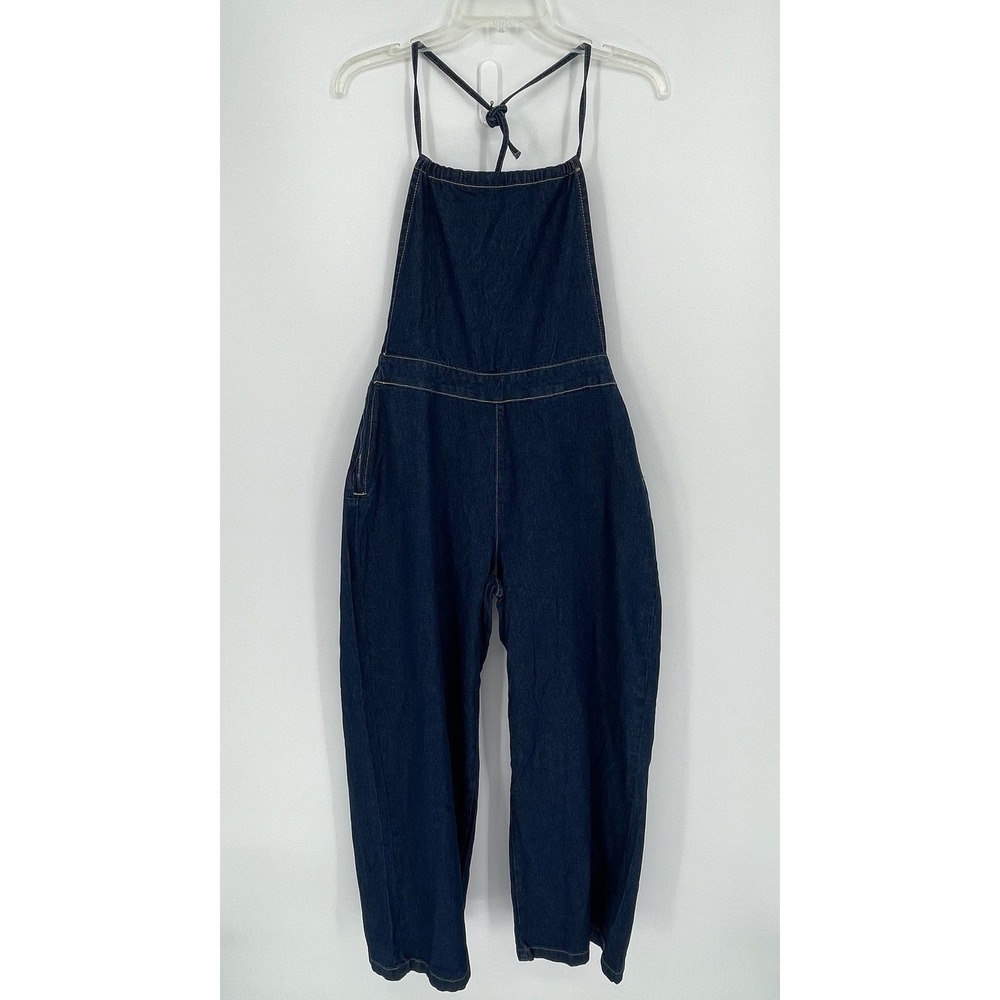 SHEIN NWT Women's Blue Denim Halter Neck Wide Leg Jumpsuit Size XL